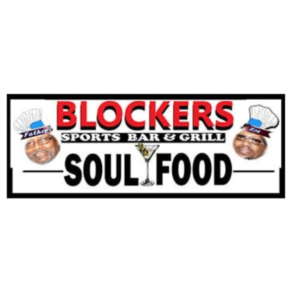 Blockers Soul Food Restaurant & Sports Bar logo with cartoon faces of "Father" and "Son" chefs.