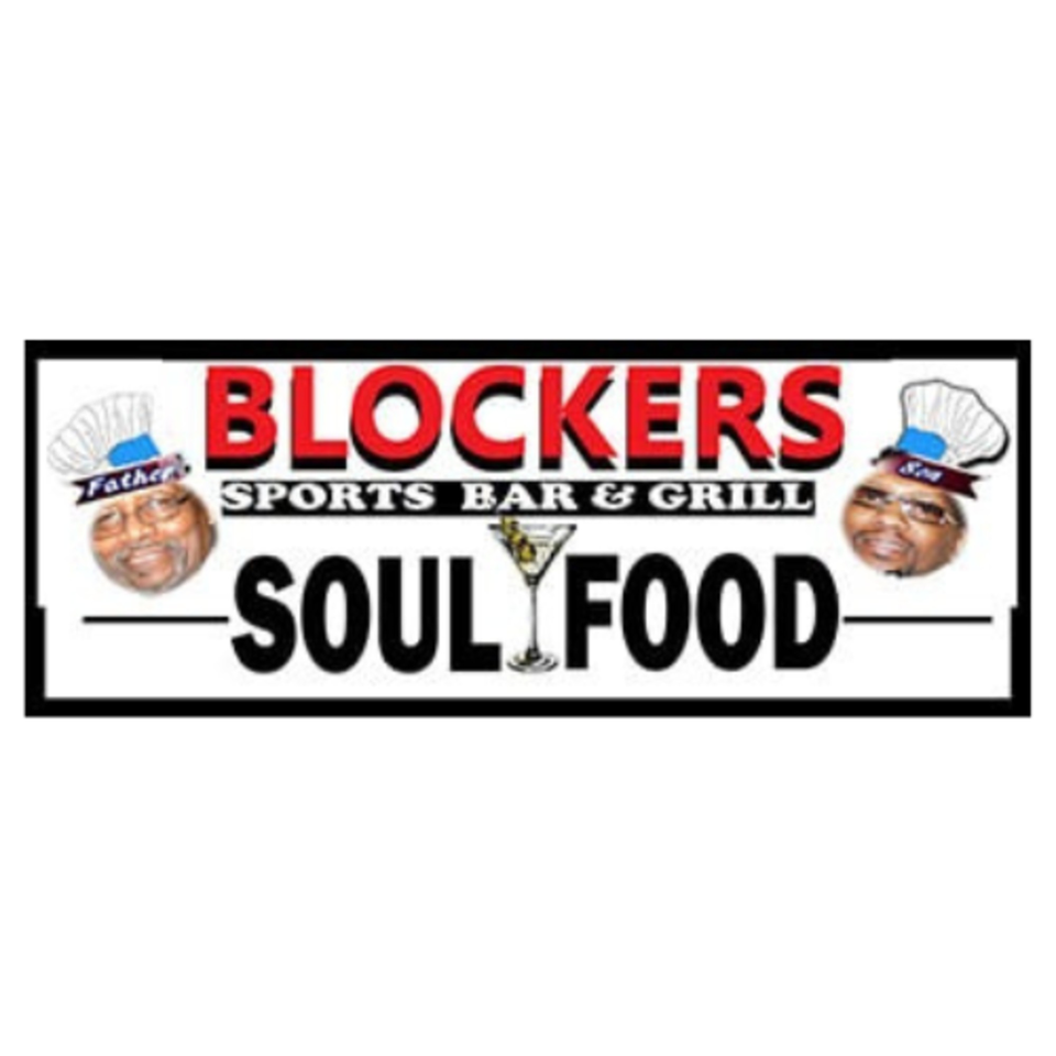 Blockers Soul Food Restaurant & Sports Bar logo with cartoon faces of "Father" and "Son" chefs.